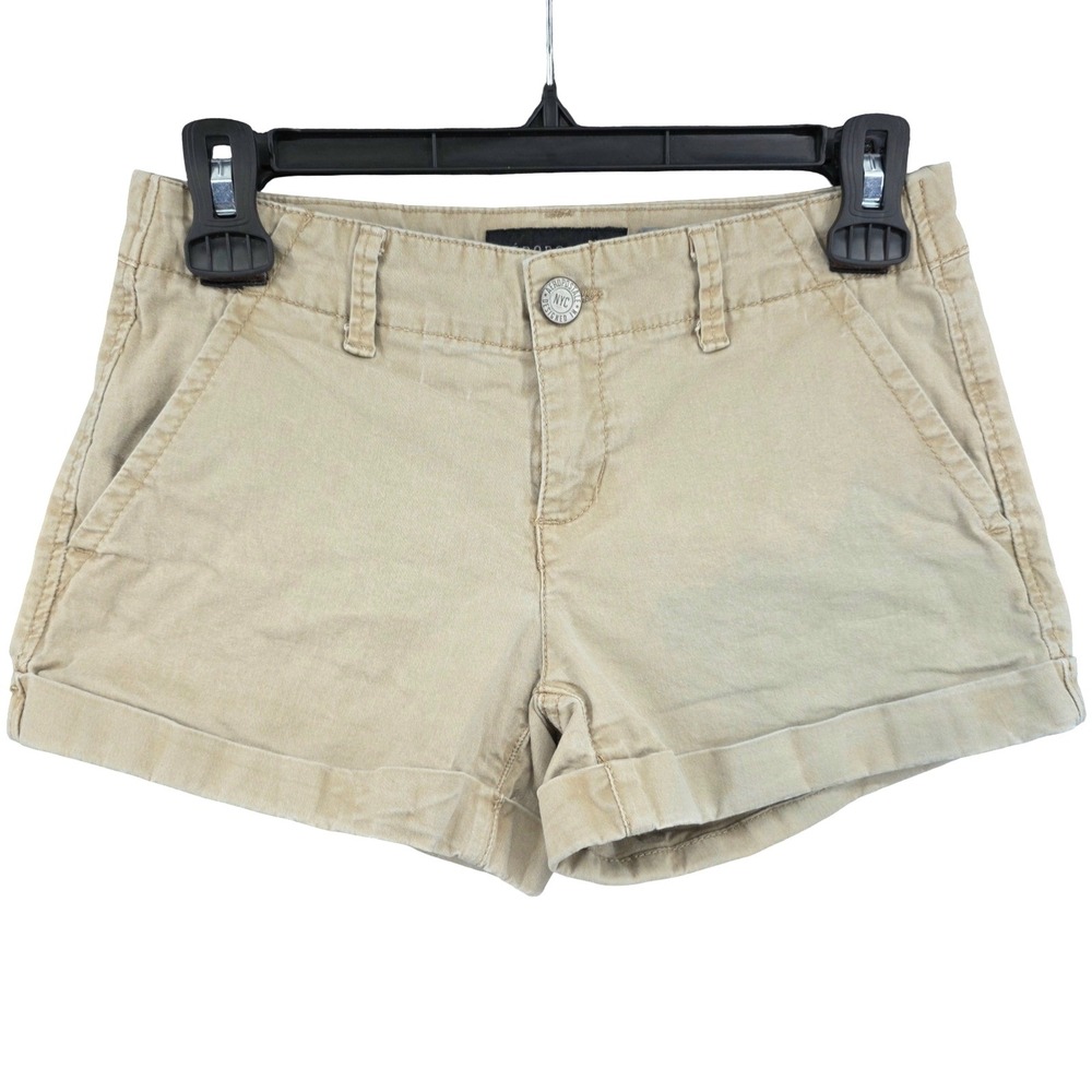Aeropostale Shorts Womens 0 Midi Low Rise Chino Cuffed Tan Khaki Summer Casual